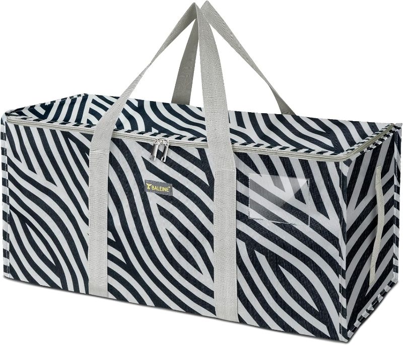 Photo 1 of BALEINE Extra Large Storage Tote with Zippers & Carrying Handles, Heavy-Duty Oxford Fabric Moving Bags for Laundry, Space Saving, Storage, Zebra Stripe 1Pack
 