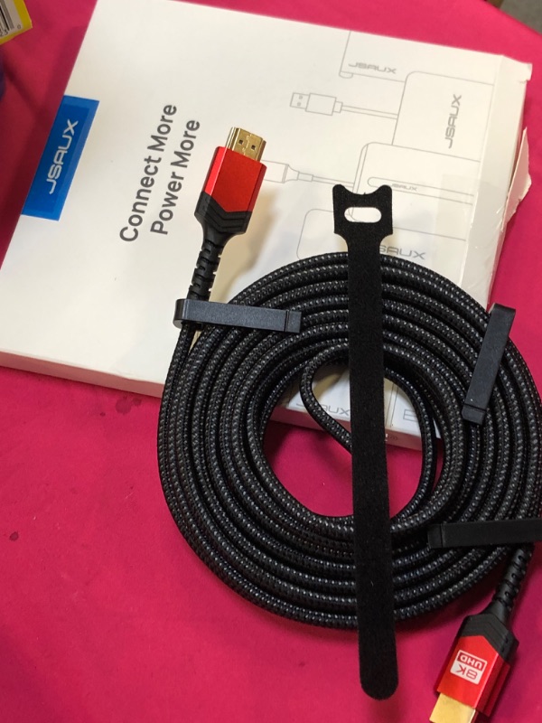 Photo 1 of JSAUX Long HDMI Cable 15FT, HDMI 2.1 8K&4K Ultra High Speed Cords 48Gbps(8K@60Hz 7680x4320, 4K@120Hz) eARC HDR10 HDCP 2.2 & 2.3 3D, Compatible for PS5/PS4/X-Box/Roku TV/HDTV/Blu-ray/LG/Samsung QLED 15ft Red 1