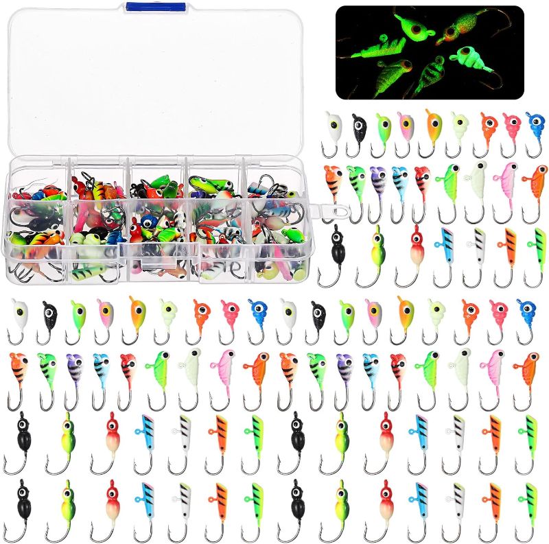 Photo 1 of  Ice Fishing Jigs Set Ice Fishing Lures Ice Fishing Hooks Glide Bait Winter Ice Fishing Gear Tackle for Perch Panfish Sunfish Walleye Crappie Pike Bluegill Beginner, 