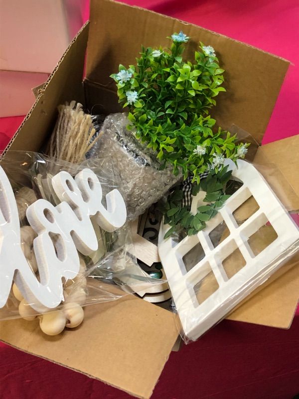 Photo 1 of 1 Set three piece suit Cotton linen potted plant signage the sign Summer Decor cement craft pendant Wood Adornments light post farmhouse decor farmhouse tiered tray decorations
 