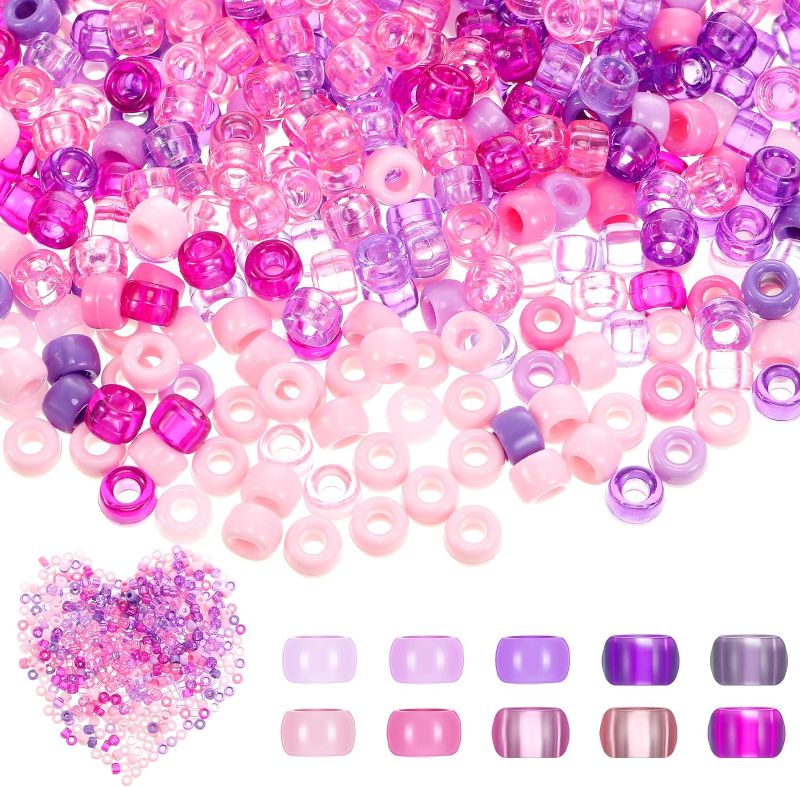Photo 1 of 3000 Pcs Valentine Day Pink Plastic Pony Beads Bulk Winter Snowflake Blue Orange Round Beads for DIY Craft Bracelet Jewelry Making Necklace, 10 Colors(Pink Series)
