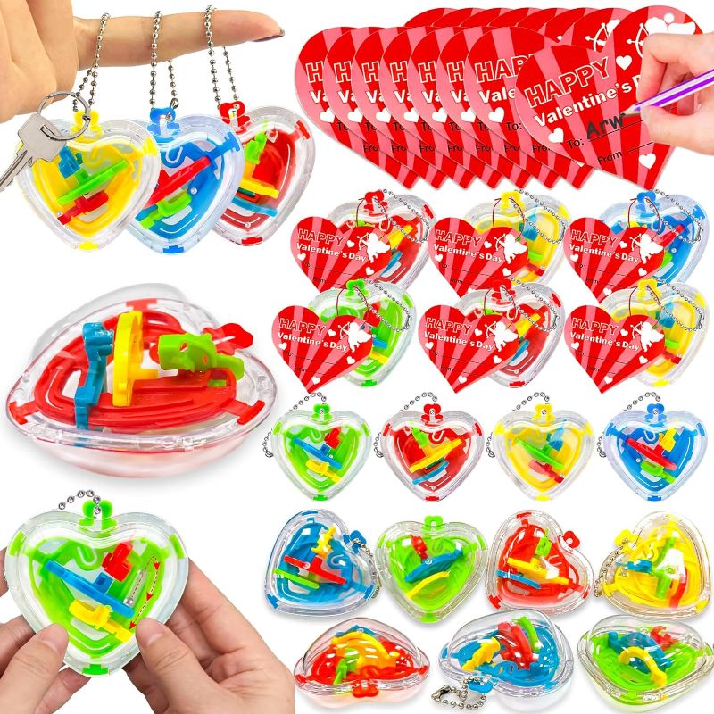 Photo 1 of AMENON 28 Pack Valentines Day Gifts for Kids Classroom, Valentines Day Cards for Kids with 3D Heart Maze Puzzle Toys Brain Teaser Game Set for Boys Girls Valentine Exchange School Prize Party Favors
