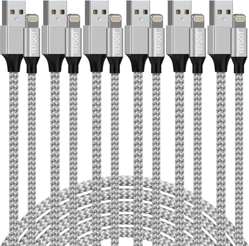 Photo 1 of [Apple MFi Certified] 6Pack[3/3/6/6/6/10ft] iPhone Charger Lightning Cable Compatible iPhone 14ProMax/14Pro/14/14Plus/13Pro/13/12Pro/12/11 and More-Silver&White
