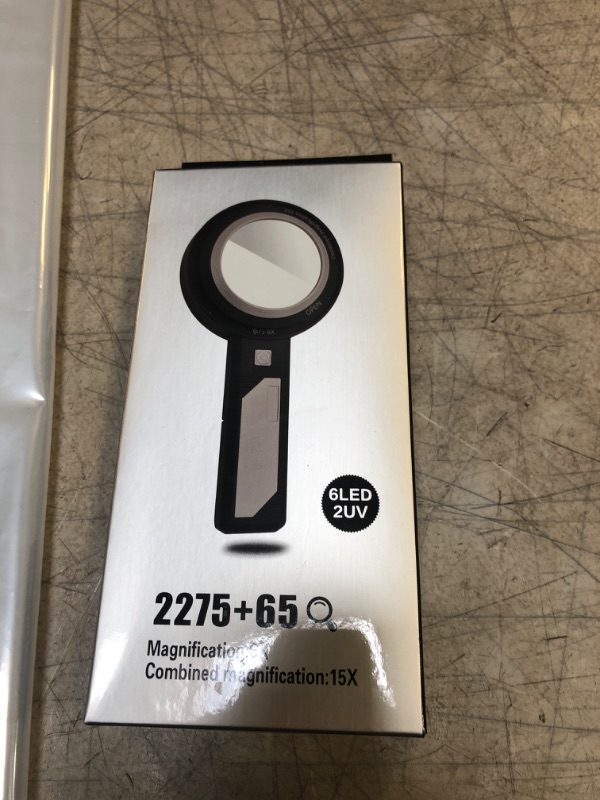Photo 1 of Magnifying Glass with Light, USB Rechargeable 6X 9X 15X Handheld Magnifying Glass Double Lens Magnifier 6 Light and 2UV Light for Reading Small Prints, Seniors Reading, Books, Map, Coins
