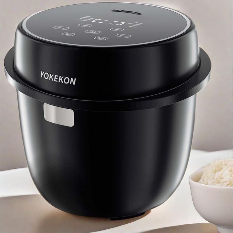 Photo 1 of YOKEKON Rice Cooker Small, Japanese Low Carb Rice Cooker 3 Cups with Stainless Steel Steamer, 8-in-1 Rice Maker, Warmer, Low Sugar Function, 24H Delay Timer & Auto Keep Warm, Sushi/Oatmeal/Cake, Black
