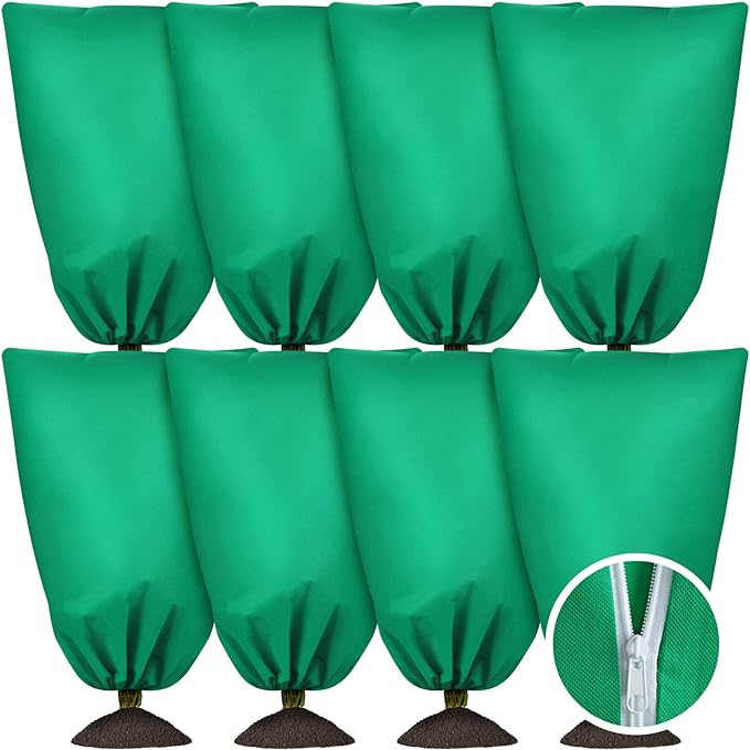 Photo 1 of 8 Pcs Plant Covers Freeze Protection Frost Blankets for Outdoor Plants with Drawstring and Zipper Plant Protectors Plant Cover from Sun Cold Frost Wind Pest Protector Bag (Green, 47.2 x 70.8 In)