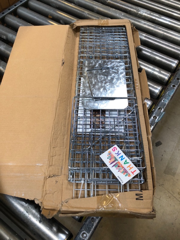 Photo 2 of 24" Live Animal Trap, Humane Animal Trap for Stray Cats up to 5.5 pounds, Raccoons, Squirrels, Skunks, Moles, Marmots, Armadillos, Rabbits, Stainless Steel Folding with Pedal Trigger