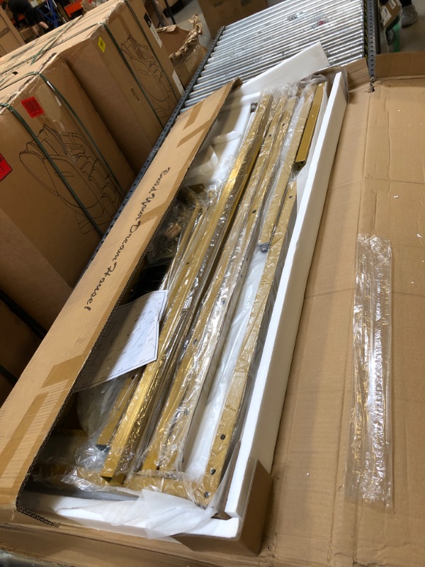 Photo 1 of Teraves Reversible L-Shaped Desk Corner Gaming Computer Desk Office Workstation Modern Home Study Writing Wooden Table (Large, White Marbling+ Gold Frame) Large White Marbling+ Gold Frame