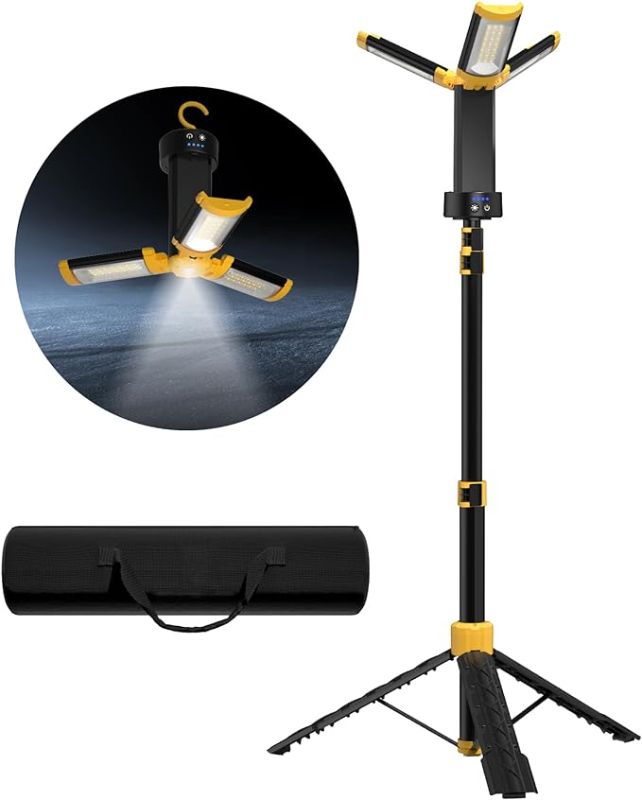 Photo 1 of LHOTSE Rechargeable Cordless Work Light Kit with Detachable Tripod Stand - 3000 Lumen Triple Dimmable and Rotatable LED Lamps with Magnetic Base - 5 Lighting Modes and 3 Brightness - 9AH Battery