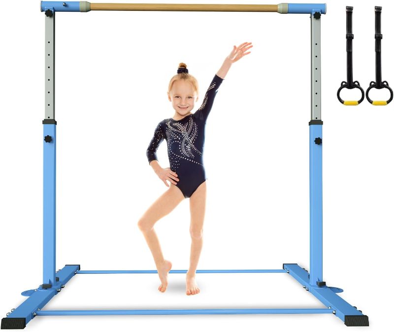 Photo 1 of  Gymnastic Kip Bar,Horizontal Bar for Kids Girls Junior,3' to 5' Adjustable Height,Home Gym Equipment,Ideal for Indoor and Home Training,300lbs Weight Capacity