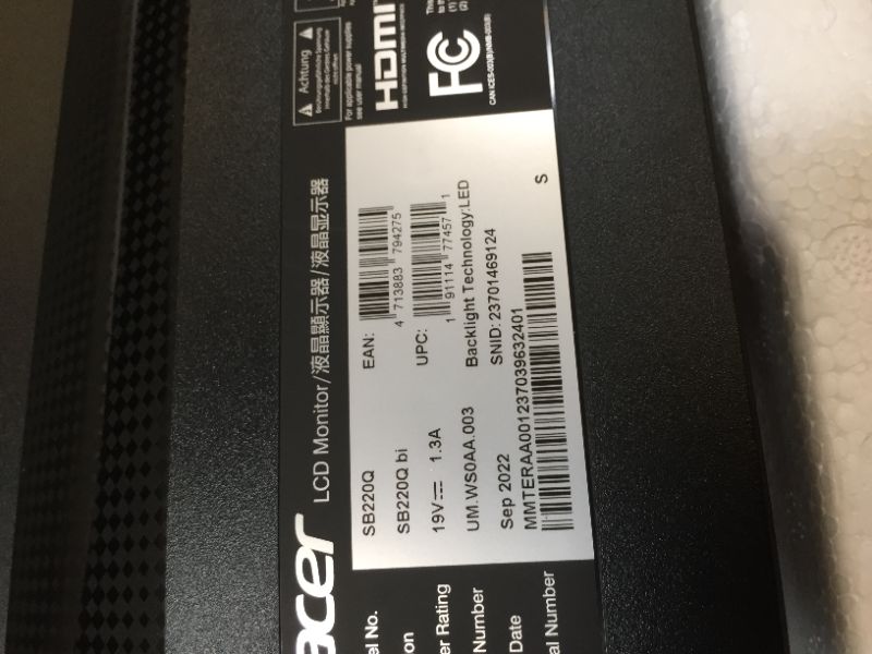 Photo 4 of Acer 21.5 Inch Full HD (1920 x 1080) IPS Ultra-Thin Zero Frame Computer Monitor (HDMI & VGA Port), SB220Q bi
