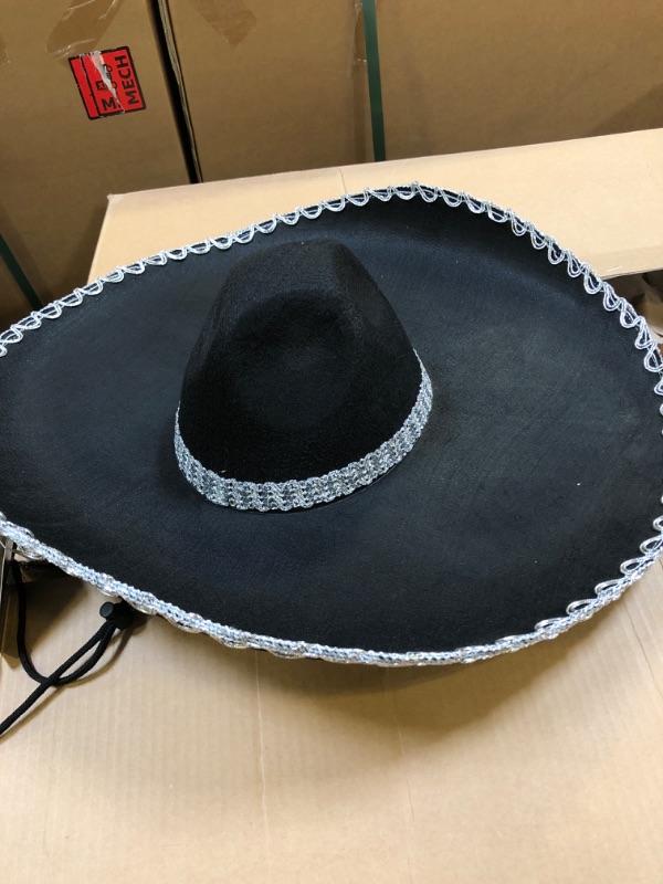 Photo 1 of Forum Novelties Amscan Silver Trim Black Sombrero Halloween Costume Accessory, Adult, 21" dia. x 6", One Size