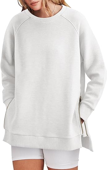 Photo 1 of ANRABESS Women's Sweatshirts Long Sleeve Tunic Tops Crew Neck Soft Pullover With Side Zipper Shirt Clothes 2023
