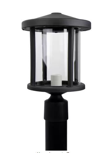 Photo 1 of 14 in. H x 9 in. W Black Decorative Round Post Top Mount Outdoor Light Fixture with Durable Clear Acrylic Lens
