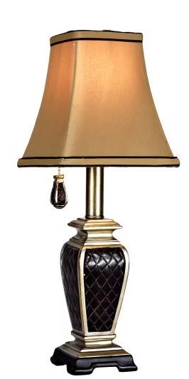 Photo 1 of 18 in. Brompton Table Lamp with Gold Fabric Shade
