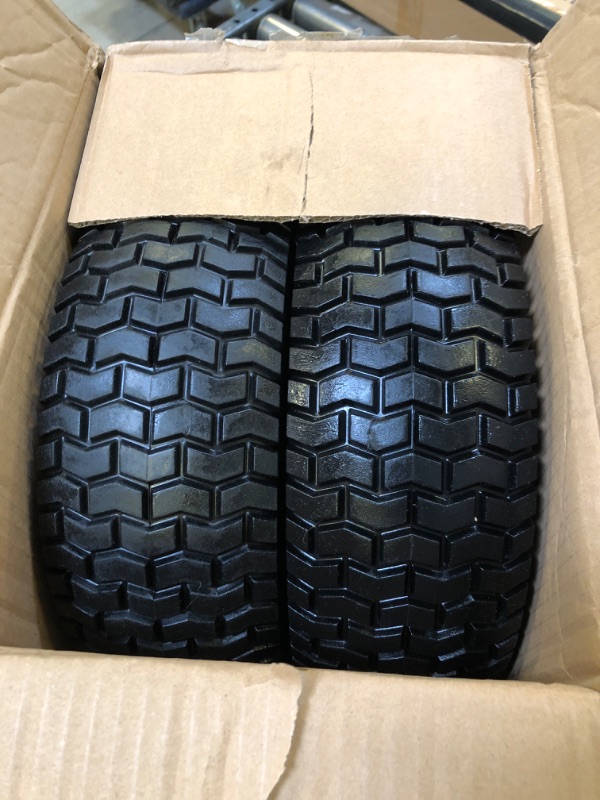 Photo 2 of 2-Pack 13x5.00-6 Flat-Free Tire with Rim,3"Centered Hub with 3/4" Bushings,w/Grease Fitting?400lbs Capacity,13x5-6 No-Flat Solid Rubber Turf Wheel,for Riding Lawn mower,Garden Cart,Wheelbarrow