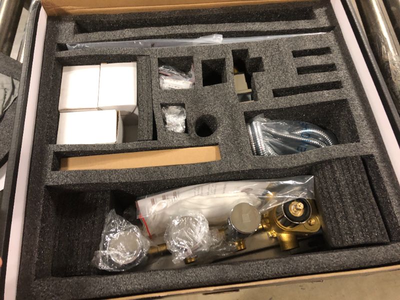 Photo 1 of MONDAWE 12 Inch Thermostatic Shower System in Chrome, Wall Mounted Shower Head with Handheld Spray and 6 Body Jets, High Pressure Bathroom Shower Faucet Set with Thermostatic Valve