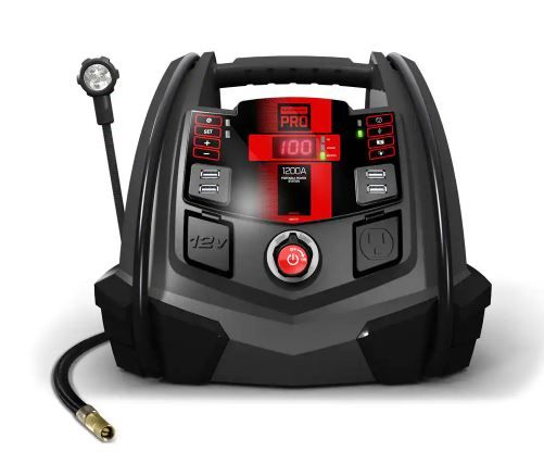 Photo 1 of 1200 Peak Amp Portable Jump Starter and Power Station with 100 PSI Air Compressor for Pro, Home, and Off Grid Use
