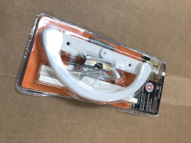 Photo 1 of Prime-Line C 1223 Non-Keyed Sliding Glass Door Handle Set – Replace Old or Damaged Door Handles Quickly and Easily – White Diecast, Clamp Style, Surface Mount, Fits 4-15/16” Hole Spacing (Single Pack)