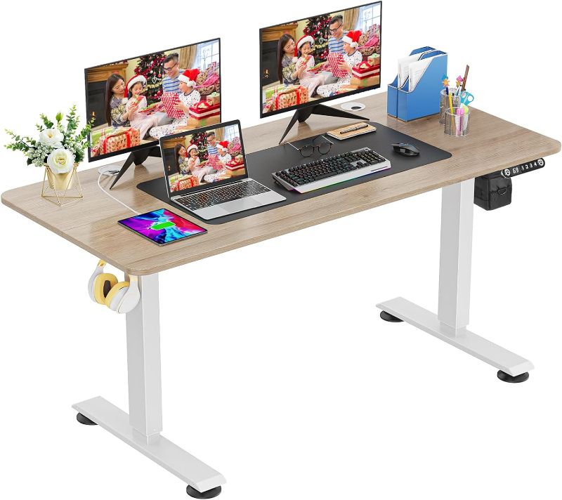 Photo 1 of farexon Electric Standing Desk Adjustable Height, 55 x 24 Inch Stand up Desk with Large Mouse Pad, Four Memory Heights, 27''-45'' Lifting Range Home Office Computer Desk
