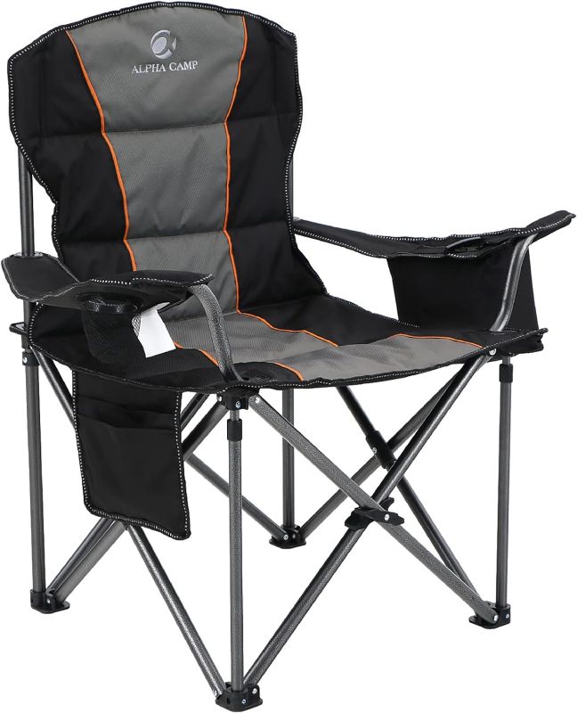 Photo 1 of ALPHA CAMP Oversized Camping Folding Chair Heavy Duty Lawn Chair with Cooler Bag (Black)