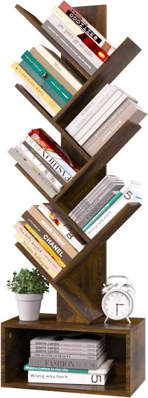 Photo 1 of Yoobure Tree Bookshelf - 6 Shelf Retro Floor Standing Bookcase, Tall Wood Book Storage Rack for CDs/Movies/Books, Utility Book Organizer Shelves for Bedroom, Living Room, Home Office
