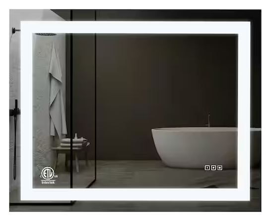 Photo 1 of 40 in. W x 32 in. H Frameless Rectangular Anti-Fog LED Light Bathroom Vanity Mirror
