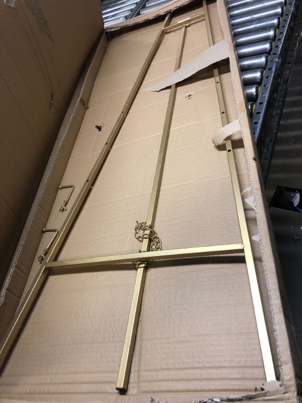 Photo 1 of Deco 79 Metal Geometric Tall Adjustable Minimalistic Display Stand Floor 3 Tier Easel with Chain Support, 20" x 18" x 56", Gold