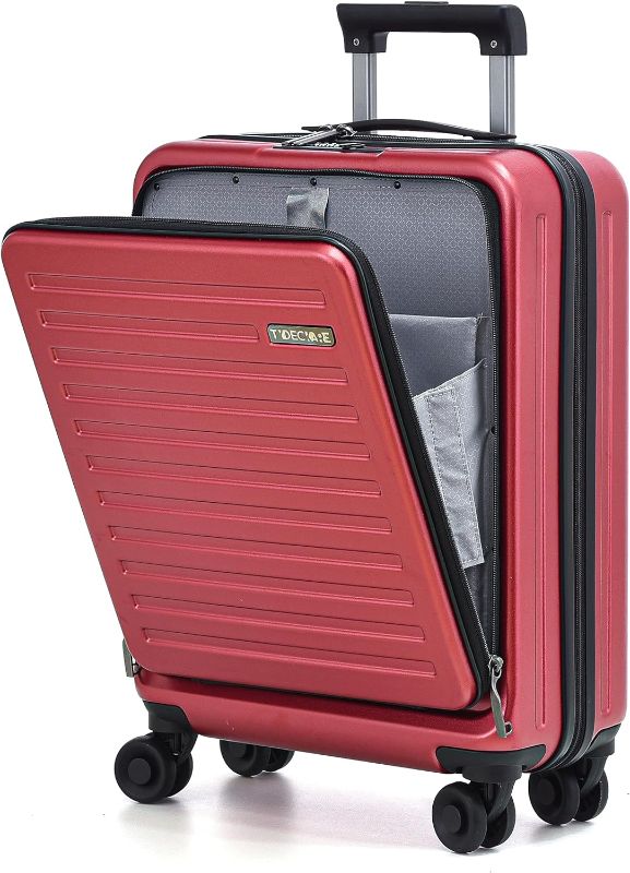 Photo 1 of TydeCkare 20 Inch Carry On Luggage with Front Pocket, 21.65 * 15.35 * 7.87" for Airplane Overhead Bin, Lightweight Hardshell TSA Lock, YKK Zipper, Red

