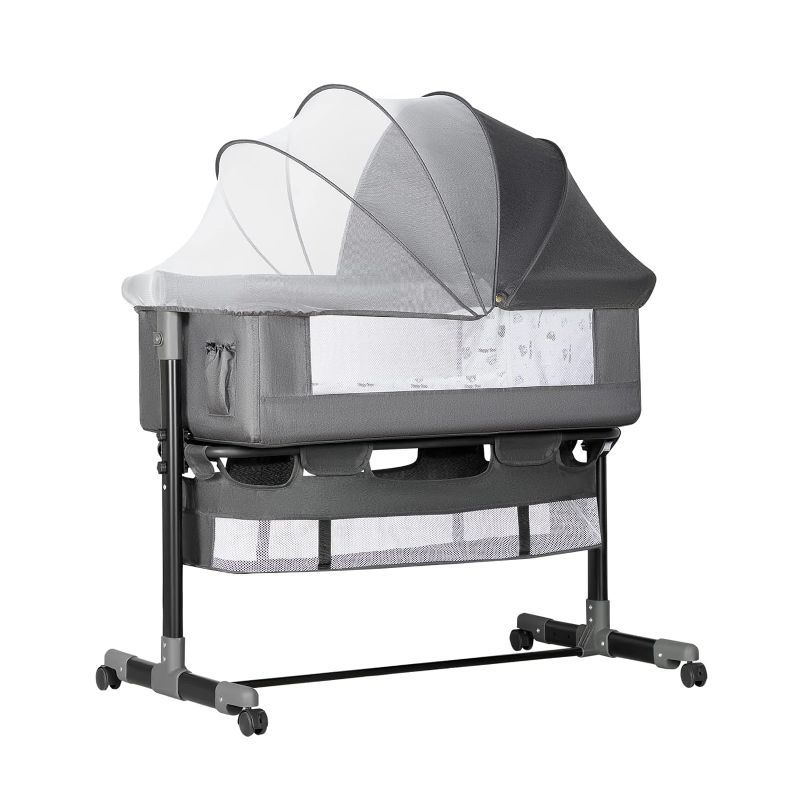 Photo 1 of Baby Bassinet, Baby Basinet Bedside Sleeper, Easy to Fold Portable Crib Side Bassinet 2023new Style Girl/boy bassinets (Dark Gray)
