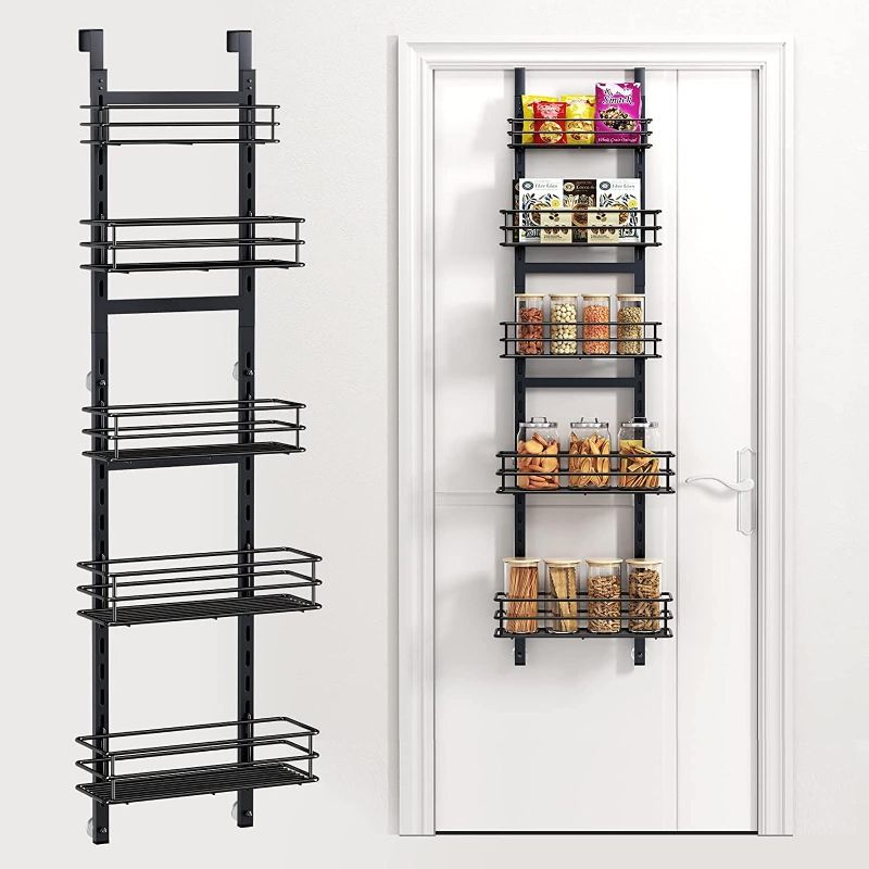 Photo 1 of **FOR PARTS ONLY** Adjustable 5-Tier Over the Door Pantry Organizer, Spice Rack, Narrow Hanging Shelf for Kitchen Storage and Organization