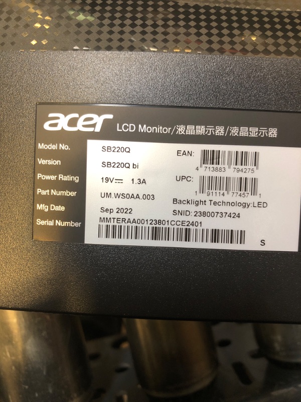 Photo 3 of Acer 21.5 Inch Full HD (1920 x 1080) IPS Ultra-Thin Zero Frame Computer Monitor (HDMI & VGA Port), SB220Q 