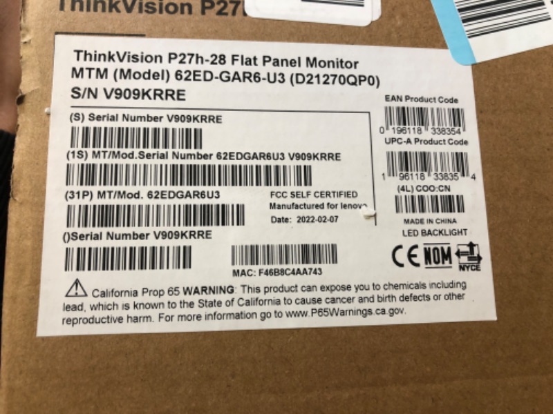 Photo 3 of Factory Sealed Lenovo 27IN QHD THINKVISION P27H-28 (Renewed)