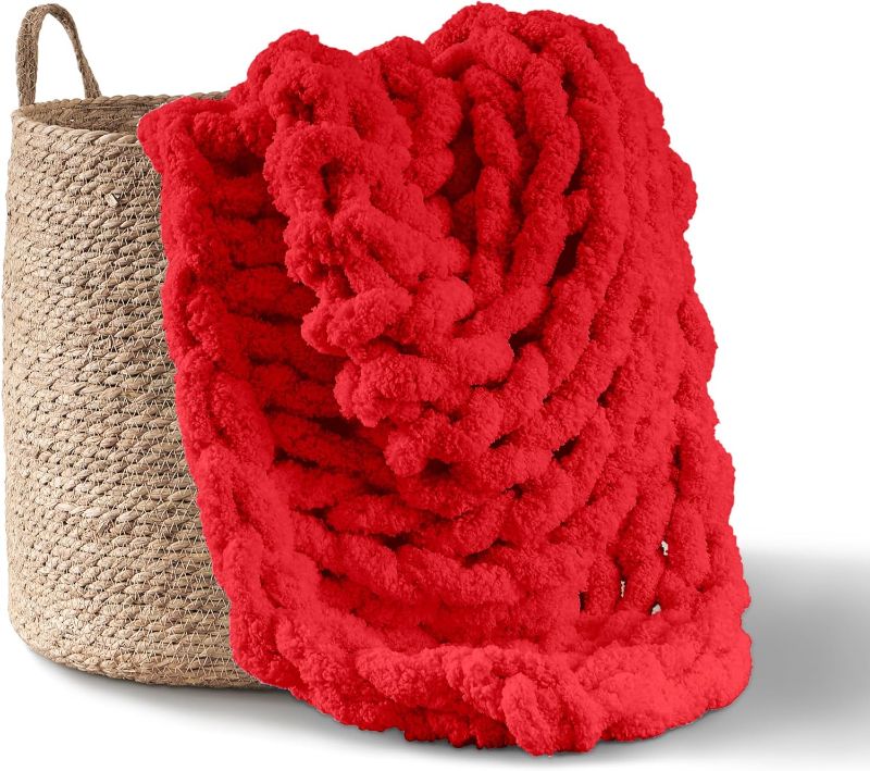 Photo 1 of Adyrescia Chunky Knit Blanket Throw | 100% Hand Knit with Jumbo Chenille Yarn 