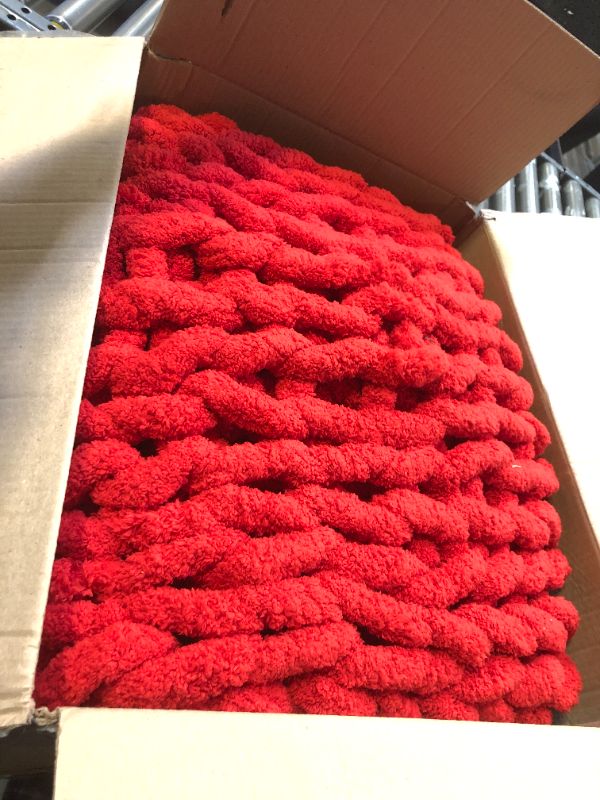 Photo 2 of Adyrescia Chunky Knit Blanket Throw | 100% Hand Knit with Jumbo Chenille Yarn 