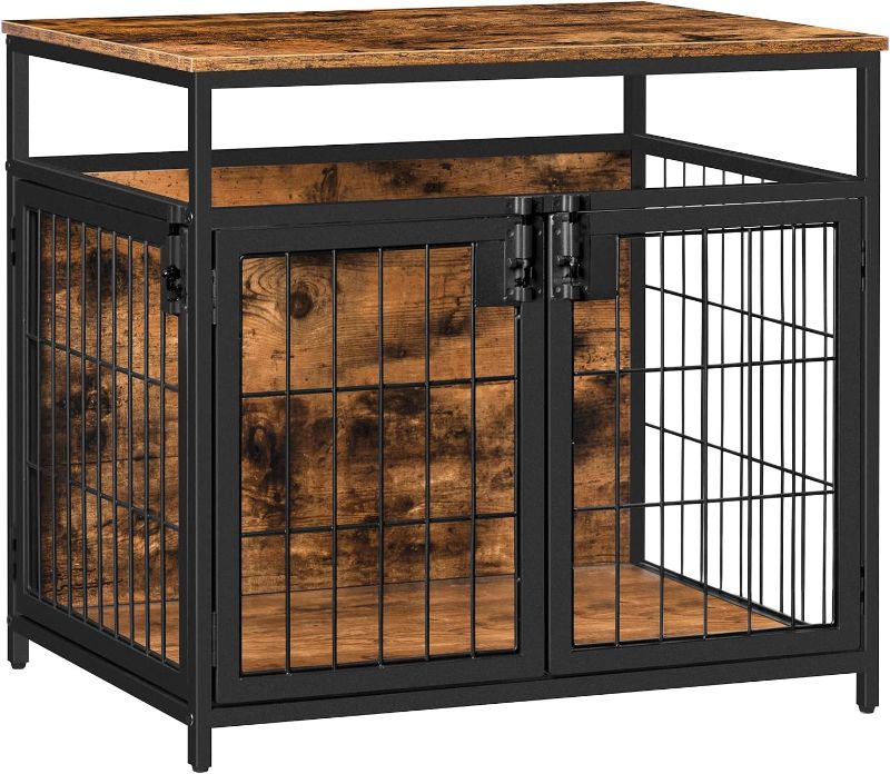 Photo 1 of Dog Crate Furniture, 25.1 Inches Wooden Dog Crate, Dog Kennels Indoor with 3 Doors, Decorative Pet House End Table, for Small/Medium Dog, Chew-Resistant, Rustic Brown and Black BF63GW03
