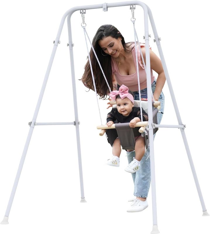 Photo 1 of Baby Swing, Toddler Swing, Baby Swing with Stand, Swing Set for Infant, Outdoor Indoor Swing Set with Canvas Cushion Seat
