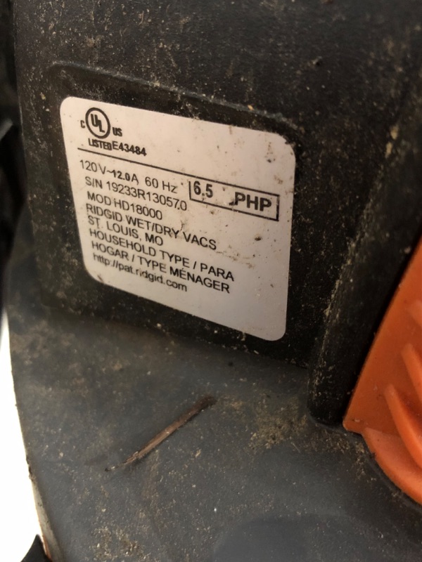 Photo 2 of ***NONREFUNDABLE - NOT FUNCTIONAL - FOR PARTS ONLY - SEE COMMENTS***
RIDGID 16 Gallon 6.5 Peak HP NXT Shop Vac Wet Dry Vacuum with Cart, Fine Dust Filter, Locking Hose and Accessories