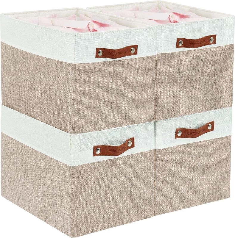 Photo 1 of DECOMOMO Storage Baskets for Shelves 13x15x13 Closet Bins for Shelves, Baskets for Closet Organization Kallax Cubby Toy Storage (Beige and White, 4-Pack)