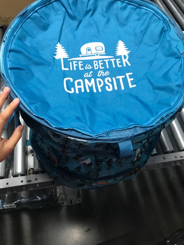 Photo 3 of CAMCO Life is Better at The Campsite Sketch RV and Trees Pop-Up Utility Container | 18-inch x 24-inch (42990), Teal