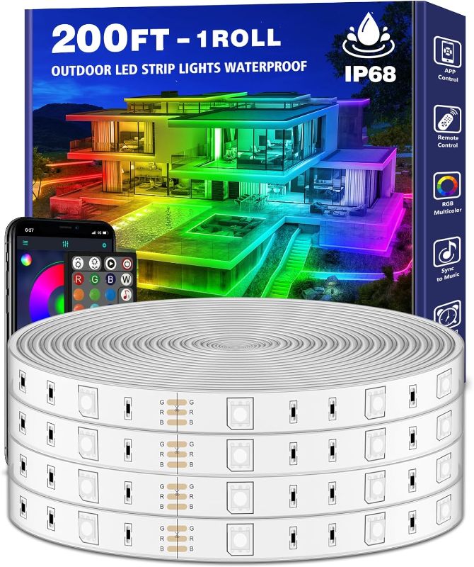 Photo 3 of 200ft Outdoor LED Strip Lights Waterproof 1 Roll,IP68 Outside Led Light Strips Waterproof with App and Remote,Music Sync RGB Exterior Led Rope Lights with Self Adhesive Back for Deck,Balcony,Pool
