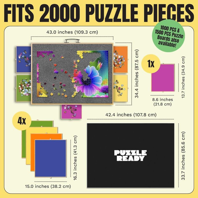 Photo 4 of (NON-REFUNDABLE) Large Puzzle Board 2000 Pieces - 41” x 32” Puzzle Board with 5 Colourful Drawers & Cover Mat 