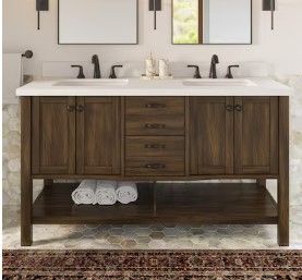 Photo 1 of **MINOR WEAR AND TEAR**
allen + roth Kingscote 60-in Espresso Undermount Double Sink Bathroom Vanity with White Engineered Stone Top
