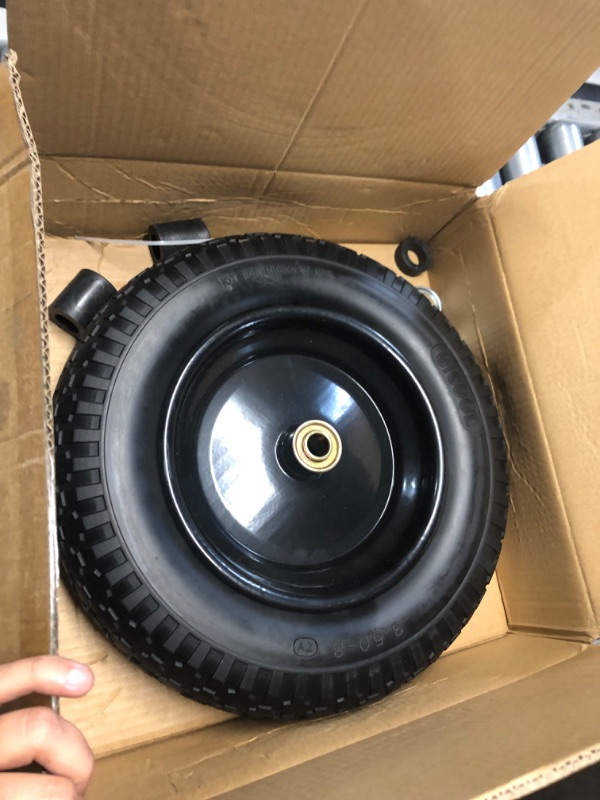 Photo 2 of 14.5" Wheelbarrow Tire, 3.50-8" Flat-free Solid Tire and Wheel with 5/8" Axle Bore Hole, 3-6" Centered Hub for Wheelbarrow Trolley Dolly Lawn Mover Go Kart Replacement