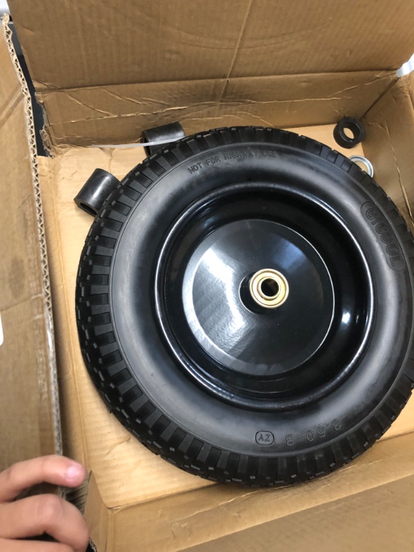 Photo 3 of 14.5" Wheelbarrow Tire, 3.50-8" Flat-free Solid Tire and Wheel with 5/8" Axle Bore Hole, 3-6" Centered Hub for Wheelbarrow Trolley Dolly Lawn Mover Go Kart Replacement