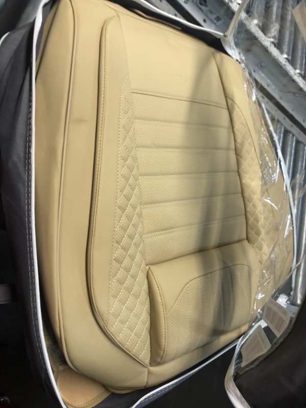 Photo 2 of HAITOUR Full Coverage Leather Front Car Seat Covers 1 Pair Universal Fit for Most Cars Sedans Trucks SUVs with Waterproof Leatherette in Automotive Seat Cover Accessories… (Beige) Beige Front Pair