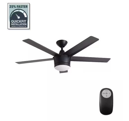 Photo 1 of Merwry 52 in. Integrated LED Indoor Matte Black Ceiling Fan with Light Kit and Remote Control
