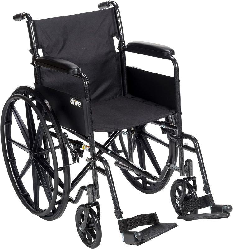 Photo 1 of ***USED - LIKELY MISSING PARTS - UNABLE TO VERIFY FUNCTIONALITY***
Drive Medical SSP118FA-SF Silver Sport 1 Folding Transport Wheelchair with Full Arms and Removable Swing-Away Footrest, Black