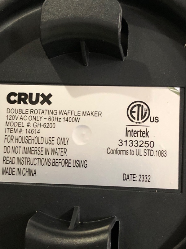 Photo 4 of (item powers on)Crux Double Rotating Belgian Waffle Maker