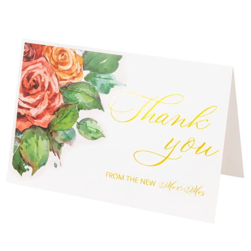 Photo 1 of Crisky 50 Pack Thank You Greeting Cards With Envelope Floral Gold Foil Thank You from The New Mr and Mrs Cards for Wedding